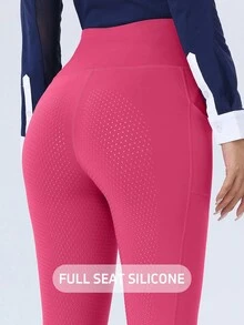 ROYALS MATTINI Women's Full Seat Silicone Grip Riding Pants, Spring/Summer Equestrian Clothing, Durable & Anti-Slip Tight Fit Pockets Riding Trousers - Hot Pink - View 4