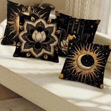 TOPSSCTR 4pcs, Meditation, Lotus, Sun, Moon And Stars Throw Pillow Cover, Comfortable Soft Cushion Covers With Zipper Closure, 45 X 45 Cm Printed Pillowcase Suitable For Home Sofa Decoration, Ramadan Decor, Without Pillow Cores - Multicolor - View 10