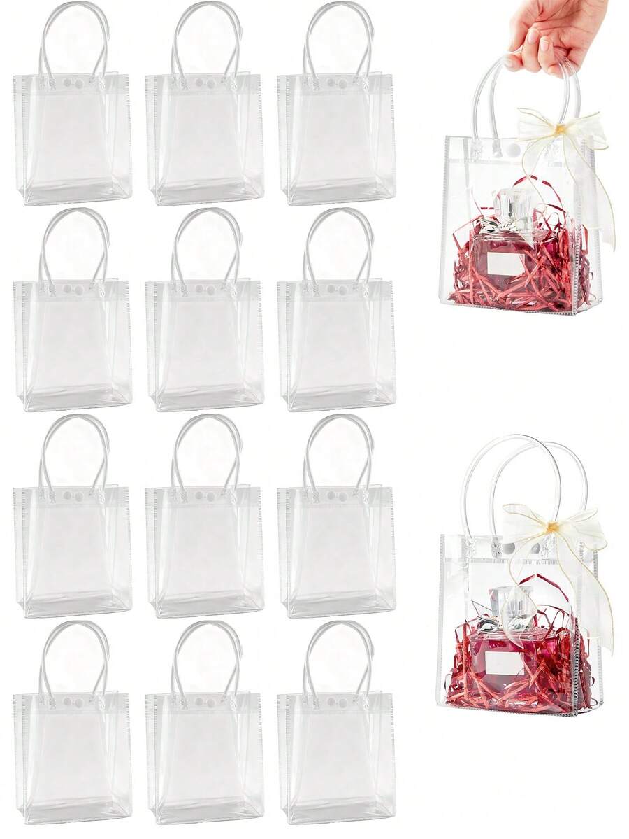 透明塑料礼品袋，可重复使用的派对礼品袋，采用透明PVC材料制成，适用于婚礼、生日派对、节日庆典和周年纪念礼品包装。 - 彩色 - 查看 1
