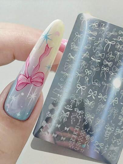 1Pc Nail Art Stamping Plate Ribbon Bow Designs Sweet Nails Transfer Print Template Kit Stainless Steel Stencil Nail Art Tools