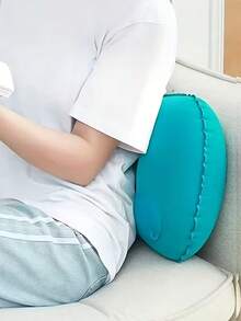 1个方形毛绒充气枕，便携式自充气颈部支撑垫，适合户外旅行和露营，充气露营枕，旅行、海滩和居家使用的紧凑型气垫床 | 质地光滑，一键充气，舒适，办公室或户外必备