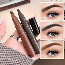 1pc 4D Liquid Eyebrow Pencil With Multi-Prong Tip, Smudge-Proof, Long-Lasting, Quick Drying, Available In Dark Brown, Ash Brown, Black, Light Brown - Multicolor - View 2