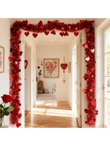 2 Stück/200m rote herzförmige Blumengirlande Ranken, geeignet für drinnen und Outdoor, DIY Kranz Dekoration, Garten Dekoration, Tischmitte, Hochzeit, Valentinstag, Party, Hängedekoration, Eventplanung