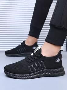 男士休闲运动鞋，系带舒适一脚蹬防滑软底户外跑步鞋，四季时尚日常休闲鞋 - 黑與白 - 查看 17