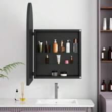 Elegante mobiletto con specchio ad arco, mobiletto per medicinali incassato, mobiletto da parete con cornice in metallo, specchio e ripiani regolabili, mobiletto con specchio con spazio per bagno, soggiorno e camera da letto, nero - nero - Visualizzare 1