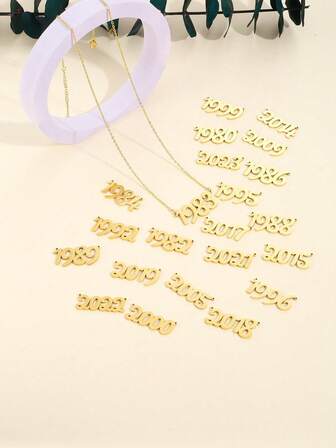 Fashionable Stainless Steel Birth Year Number Pendant Necklace, Birthday Gift For Women