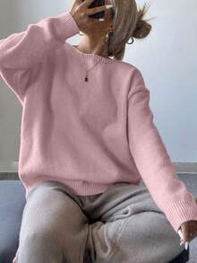 Joy Knit 女款新款秋冬毛衣 - 秋冬情人节毛衣 - 背面镂空蝴蝶结设计，双面套头长袖冬季毛衣 - 粉色 - 查看 5