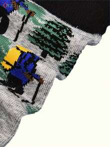 1 paire de chaussettes d'équipage originales pour hommes avec thème d'aventure extérieure (présentant des motifs de randonneurs et de pins), imprimé de bandes dessinées en couleurs contrastées, absorbant l'humidité, résistant aux odeurs, douces et confortables. Convient comme cadeau d'anniversaire, de Noël, pour les activités de plein air, le confort automne/hiver pour les passionnés de randonnée, les amis et la famille - Multicolore - Voir 3