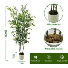 Árbol de ficus artificial de 1,2 m/1,5 m/1,8 m de alto para decoración del hogar, planta de ficus artificial de interior, planta de suelo falsa con maceta blanca, árbol de vegetación artificial para interior y exterior, decoración de jardín, oficina. - Verde - Ver 2