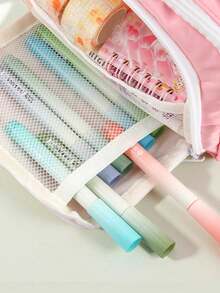 1pc Stitch Cartoon Desktop Pencil Case, Large Capacity Multi-Compartment Stationery Storage Bag, Double-Zipper Design, Zipper, Back To School Teens Office Supplies Pen Pouch Gift