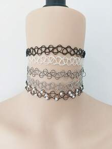 5件套手工鱼线复古颈链组合，多色百搭女士项链 - 彩色 - 查看 7