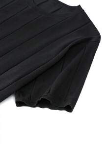 Men's Round Neck Vertical Ribbed Ribbed Short Sleeve Knit Sweater, Spring/Summer - Black - View 5