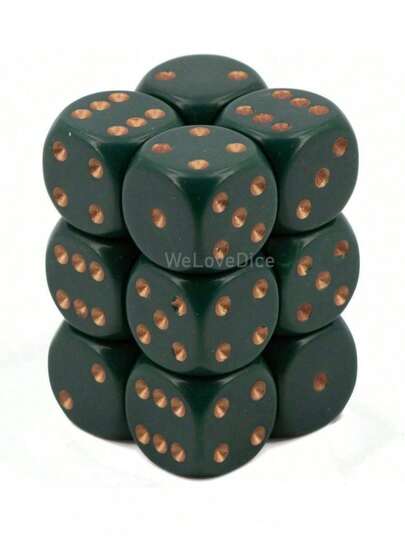 EstiloChessex  - Juego de Dados D&D Dice-16 mm Opaco Verde Polvoriento y plástico de Cobre, Juego de Dados poliédricos Dungeons and Dragons Dice Incluye 12 Dados - D6, (CHX25615)Versión mejorada