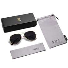 SojoS Gafas De Sol Para Hombres Y Mujeres Aviador Clásico Marco Metal Lentes Espejo Polarizadas SJ1054 - DoradoGradienteGris - Ver 7