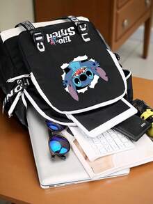 1pc Durable Cartoon Stitch Printed Backpack - Large Capacity Polyester Backpack, Zipper Closure, Multi-Compartment Design, Lightweight & Foldable, Suitable For School And Travel, Washable, Backpack | Ibrant Backpack | Durable Backpack - Multicolor - View 6