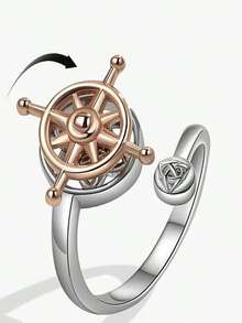 1pc Anti-Anxiety Rotatable Minimalist Flower Ring For Women, Anti-Stress Wedding Band - Silver - View 9