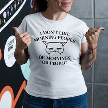 I Don't Like Morning People Cat Sayings Funny Fun Funny Women's T-Shirt- - 藍色 - 查看 1
