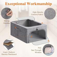 Clothes Storage Bins With Metal Frame 3 Pack, Fabric Stackable Storage Bags With Lids, Zipper, Foldable Clost Organizers Containers Clothing, Blanket, Winter Cloth, 25L - 3 + 25L - View 5