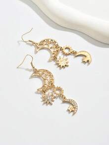 1 Paar elegante Cut Out Stern- & Mond-Quasten Strass-Ohrringe für Frauen, geeignet für Ramadan, Alltag, Silvesterparty, Valentinstag, Strand, Hochzeit, Brautjungfer - Golden 2 - Übersicht 4