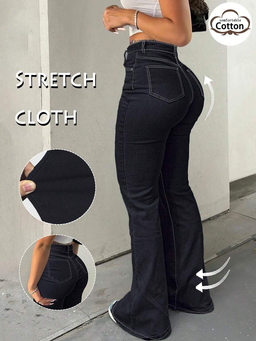 GILIPUR 新款黑蓝Y2K喇叭牛仔裤，高腰修身弹力设计，优雅时尚，休闲街头风，复古秋冬春装，适合新年、情人节、性感派对、节日送礼等场合。精致休闲的外观，是正式场合、休闲晚餐和音乐会的理想之选。