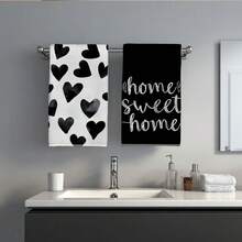 2 khăn lau bếp, khăn lau bát đĩa siêu thấm hút bằng sợi microfiber in hình trái tim đen và chữ "HOME", hình chữ nhật 40*60cm, thích hợp làm khăn lau bát đĩa, khăn lau tay, quà tặng trang trí nhà bếp ngày Valentine hoặc quà tân gia. - màu đen - Xem 10