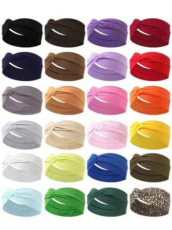 24pcs/12pcs Women Solid Color Leopard Paisley Criss-Cross Headbands, Versatile Daily Fashion Hair Accessories, Winter Scarf Headwrap For Ladies