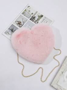 Girls' Plush Heart-Shaped Fluffy Handbag, Girls' Soft Small Shoulder Bag/Clutch With Metal Chain, Fun & Quirky Gag Gift, Best Autumn Wallet, Perfect Valentine's Day Gift, Heart-Shaped Wallet Matches Valentine's Day Dress Perfectly - Red - View 12