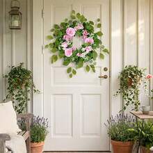 Artificial Flower Wreath Faux Rose Peony Eucalyptus Leaves Hanging Decorations For Wedding Holiday Party Home - Pink - View 2
