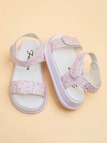 This Children's Sandal Exudes A Sweet And Adorable Vibe. The Pink Glitter And Star Accents, Along With The Thickened Sole Design, Not Only Protect The Feet But Also Look Sweetly Lively. This Flat Sandal Can Be Easily Paired With Various Summer Outfits. - Pink - View 7