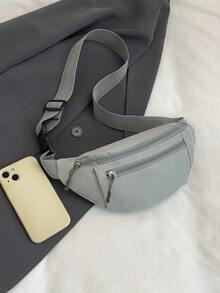 Women's Waterproof Fanny Pack Chest Bag Shoulder Crossbody Bag With Multi-Zipper Pockets, Fashionable - Grey - View 2