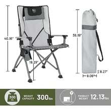 TIMBER RIDGE - Silla Plegable de Camping para Adultos, sillas Plegables de Aluminio con Soporte Organizador para Tazas y reposacabezas extraíble, Resistente soporta hasta 300 Libras, Color(Gris) - Multicolor - Ver 4