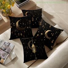 MEMNUN 4pcs Ramadan Kareem Cushion Covers With Crescent Moon And Star Print Pattern, Soft Plush Fabric, Decorative Pillow Covers For Home, Bedroom, Gift (Without Pillow Insert), 17.7*17.7in/19.69*19.69in/15.75*15.75in - Multicolor - View 10