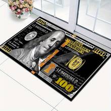 1pc Crystal Velvet Dollar Bill Design Doormat, Home/Kitchen/Entryway/Bathroom, Anti-Slip & Dirt-Resistant Rug