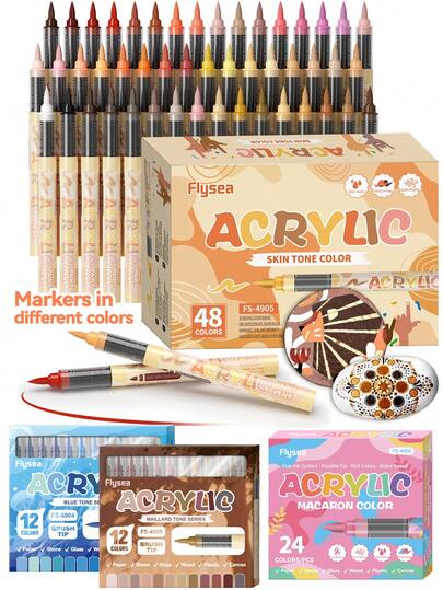 48/36/24/12 Colors Acrylic Markers, Marker Pens Coloring Set,Quick Drying, Fade Resistant,Perfect For Painting, Illustrations, Handcrafted Art,School Back-To-School Season For Coloring Books And Other DIY Projects,Suitable For Paper, Fabric, Wood, Rocks, Plastic, Glass, Ceramics, Pumpkins, Metal,Etc., Acrylic Paint Marker Pens For Students And Adults, Easter,Thanksgiving, Halloween, Christmas Gifts