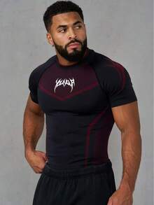 New  Men's Summer Tight T-Shirt Jogger Sports And Fitness Running Training Quick-Drying Short Sleeve - Navy Blue - View 5