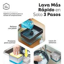 Dispensador de Jabón para Cocina con Soporte y Esponja Jabonera de 300 ml para Trastes Platos y Sartenes Diseño Premium Antigoteo y Antideslizante Ideal para Mantener la Cocina Limpia BEE VIBES - como en la foto - Ver 4