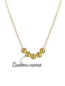 Customized Engraved 1-5 Beaded Necklace, Fashionable Personalized Engraved Pendant Necklace On Cuban Chain, Stainless Steel Minimalist Style Multi-Name Family Holiday Necklace - Gold - View 10