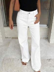 NVFelix Women'S Loose Straight Leg Jeans Retro Elegant And Fashionable Y2k Street Style Winter Thanksgiving New Year White New Style - 白色 - 查看 1