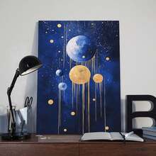 1 pieza de pinturas decorativas con marco para la sala de estar[2D plano]arte de pared con marco de madera - diseño de planeta azul marino y goteo dorado, pintura decorativa clásica moderna en lienzo vertical, instalación con, adecuada para la sala de estar, dormitorio, oficina, baño - regalo perfecto para el Día de la Madre, cumpleaños, Año Nuevo, Pascua, efecto de goteo artístico, decoración de pared, se puede colgar directamente y está disponible en varios tamaños, inyectando alegría en tu espacio único. - Multicolor - Ver 8