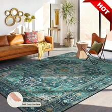1 High-Weight Bohemian Retro Farmhouse-Style Floor Mat With Feng Shui Blue Design. Features Anti-Slip And Anti-Fleece Properties, Ideal For Living Room, Office, Or Bedroom. Suitable For Indoor Use As A Carpet-Like Mat. - Multicolor - View 18