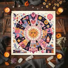 1pc Party Games & Activities Elegant Sun And Moon Mandala Altar Cloth With Mystical Symbol Design Starry Sky Table Cloth Witchcraft Astrology Black Oracle Mat Tarot Tablecloth Boho Playmat Cloth Home Decor Room Decor - Multicolor - View 3