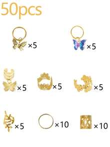 50pcs Personalized Dreadlock Beads, Party/Festival Metal Hair Clips, Punk/Hip-Hop Style Hair Accessories - Gold - View 12