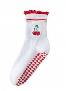 1 Pair Women's Cherry Print Yoga Socks, Non-Slip Pilates Socks - Multicolor - View 13