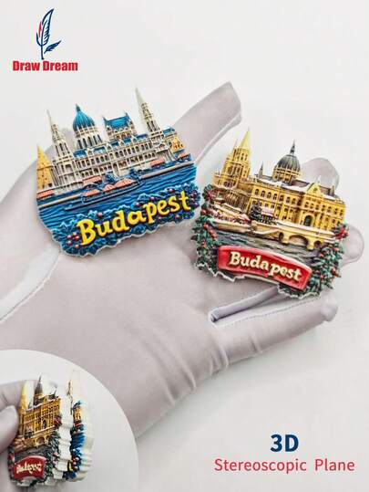 1pc 3D Budapest, Hungary Fridge Magnet - Budapest Architecture & Danube Palace, World Travel Souvenir Collection, Personalized Travel Memento Magnetic Refrigerator Sticker, Home Decor, Kitchen, Room, Office, Cabinet Craft Gift, Holiday Souvenir