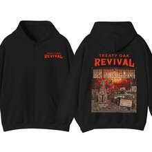 Treaty Oak Revival Hoodie, Vintage Country Rock Band Hoodies, Western Music Graphic Pullover, Southern Concert Style Hoodie, Retro Casual Streetwear Apparel - 黑色 - 查看 1