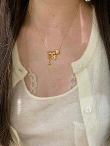 时尚磨砂鸢尾花星芒珍珠胸针项链，女士轻盈奢华项链首饰礼品 - 彩色 - 查看 2