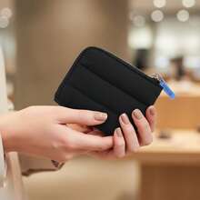 Womens Cute Handheld Coin Purse Compact Zipper Quilted Card Wallet Practical Mini Square Bag For Daily Use - 黑色 - 查看 5