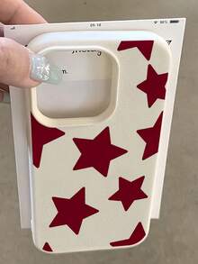 极简白色星形元素TPU防震手机壳，单件装，白色复古红色星形图案，极简星形元素全包覆式TPU防震时尚手机壳，兼容苹果17/16/15/14/13/12/11 Pro Max/Air及系列，春季礼物，生日周年纪念日礼物 - 彩色 - 查看 1