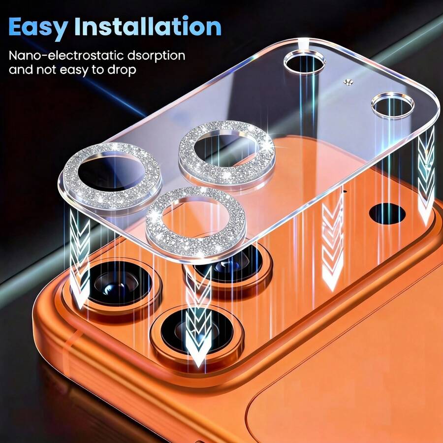 1pc Silver Shiny Lens Film Protector Compatible With IPhone 17 Series, Tempered Glass Camera Lens Cover For Entire 17 Series - Silver - View 1