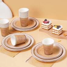 7/9英寸树桩一次性餐盘套装，派对餐盘，一次性纸盘，纸杯，餐巾纸，适用于婚礼、订婚、生日、婚宴餐具 - 彩色 - 查看 3